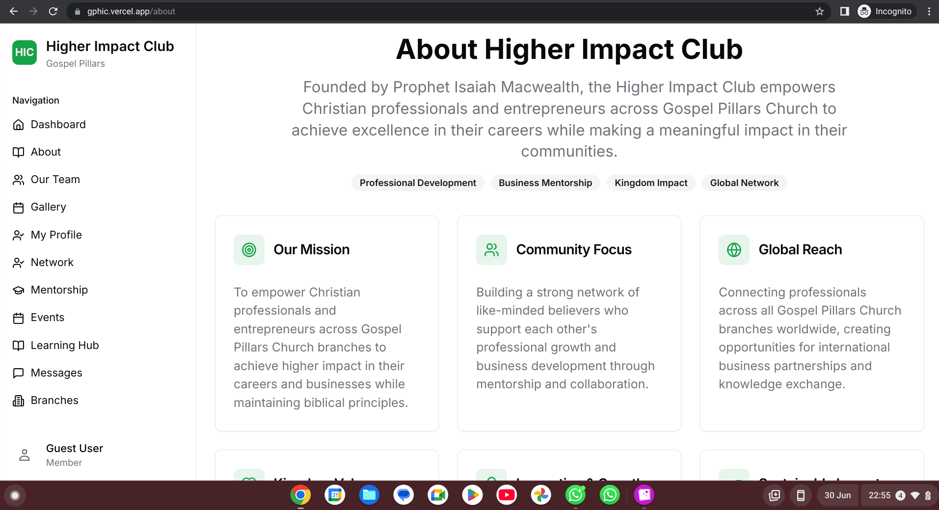 Higher Impact Club - Website designed by Elon Hub