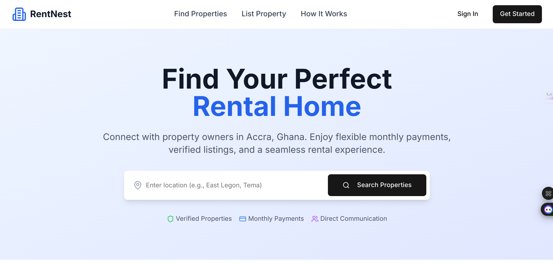 RentNest - Website designed by Elon Hub